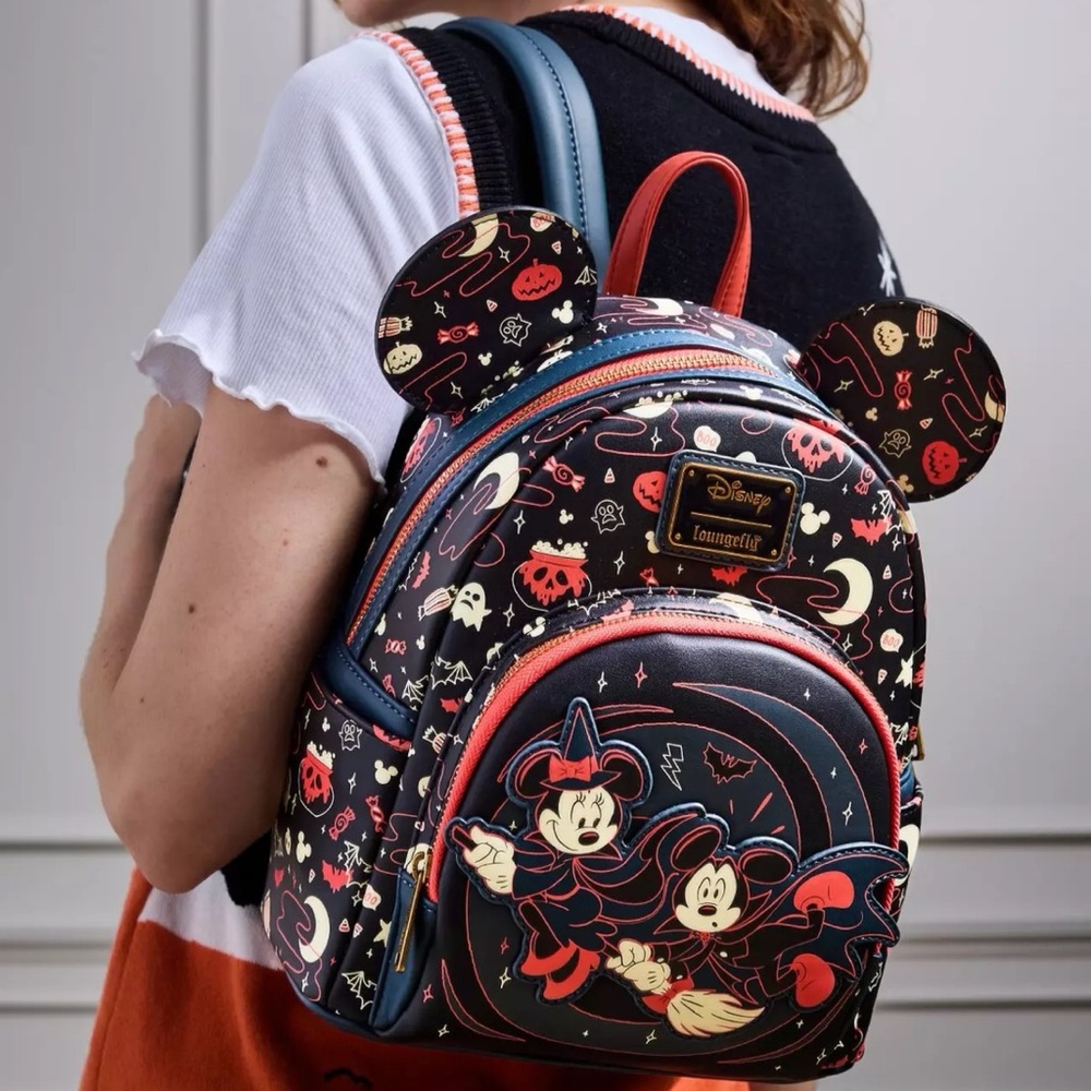 Loungefly x Disney Mickey & Minnie Halloween Ears Glow-in-the-Dark Mini Backpack - Picture 13 of 16